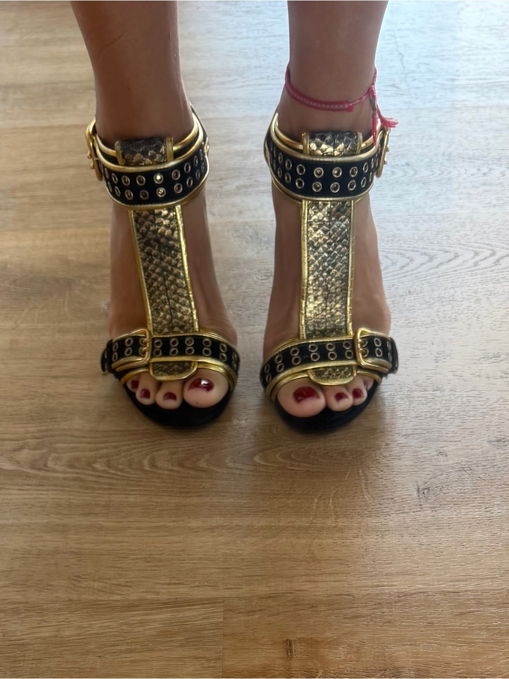 Giuseppe Zanotti Vintage Genuine Python & Black Suede Gold Grommet Heels – 36